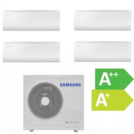 Samsung Climatisation Quadri avec 4 Split, R32 Inverter 9 kW Reversible, jusqu'à 140 m², WiFi intégré (Purificateur en option)